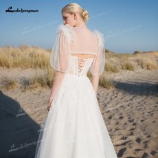 공주 라인 웨딩 드레스 Tulle Sweetheart 맞춤형 계층화 된 Boho 아플리케 공식적인 시민 신부 가운 Robe D, 01 빠른, 03 16, 04 샴페인