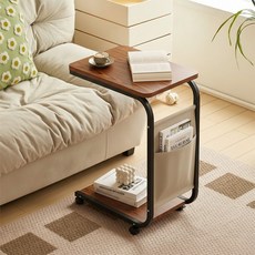 Veralool 이동식 침대 사이드 테이블 거실 쇼파 바퀴 베드 트레이 협탁 1인용 책상 티테이블 보조테이블40*30*65cm, 월넛