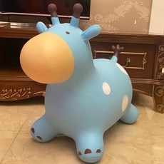 兒童騎馬跳跳馬靜音跳跳鹿，加厚防爆充氣彈力寶寶玩具，可愛獨角獸造型，安全耐用，鍛鍊平衡感, 無音樂（天空藍長頸鹿）送充氣泵, 1個
