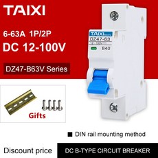 DC 12V 24V 48V 54V 72V 100V MCB 1P 2 극 회로 차단기 전기 자동차 6A 20A 40A 63A 배터리 보호기 딘 레일 스위치|서킷 차단기|, 1개