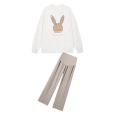 임산부 투피스 세트 캐주얼 봄 가을 임부복 루즈핏 라운드 맨투맨 + 일자 와이드 팬츠 상하의 세트 기질 임부 상하 투피스 세트 CY