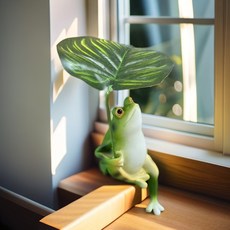미니 동물 그네 피규어 정원 화분 장식 소품, 1개, 비 피하는 개구리