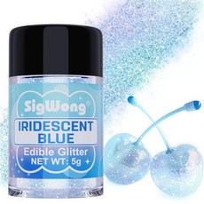 SigWong 로즈 골드 식용 글리터 - 15g 식품 등급 광택 더스트 파우더 케이크 장식 스프링클 글리머리 음료 와인 퐁당 초콜릿 사탕 쿠키 비건 260729, 무지갯빛 블루, 1