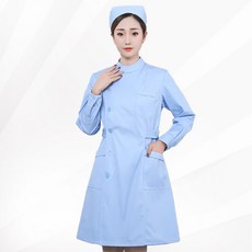 醫生服工作服護士服分體套裝白大褂藥店長袖短袖娃娃領偏襟領男女, 1件, XL