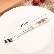 陶瓷柄不鏽鋼餐具組 水果叉 咖啡勺, 1個, 兩支裝 不鏽鋼叉子