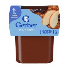Gerber 베이비 세컨드 푸드 블렌드 당근 고구마 완두콩 퓨레 천연 논GMO 4온스 2팩(8개 팩), Prune Apple