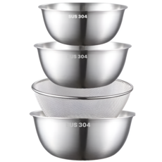 원리버 스텐 믹싱볼3종 채반1종 세트, 1세트, 믹싱볼3종 + 채반1종