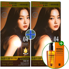 1+1 댕기머리 뉴골드 한방 칼라 크림 염색약 + 허벌 테라피 에센스 오일 140ml ON, 1개, 1+1 뉴골드 한방 칼라 크림 4호자연갈색+허벌 에센스