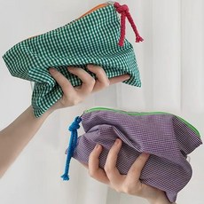 [1+1세트] 레트로 체크 파우치 여행용 다용도 화장품 파우치 세면 수납 휴대용