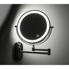 LED化妝鏡 帶燈壁掛可折疊伸縮鏡子 浴室酒店高清梳妝 美容鏡 補光浴室鏡子 放大化妝鏡 放大鏡子, （台灣現貨）8英寸銀色三倍放大電池款