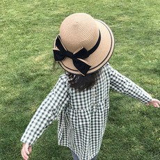 준캡 유아 아동 어린이 블랙왕리본 밀짚모자 봄 여름 가을 자외선차단 귀여운모자