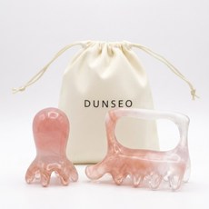 DUNSEO [1+1] 문어 괄사+더블 괄사+파우치 set 두피 마사지기 바디 몸 리프팅 림프, 마블핑크, 1세트