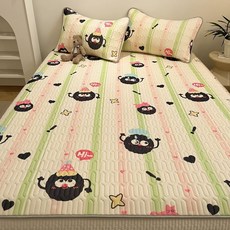 高品質 夏季床墊子 涼感床墊 乳膠涼蓆 三件套 可機洗水洗 空調席 家用 學生 涼蓆子, 小煤球ins【加倍乳膠 加倍涼感】,150x200cm【涼蓆+枕套一對】