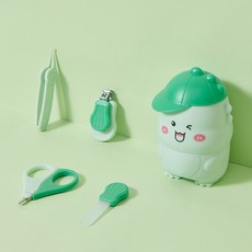 DIU 新生嬰兒指甲剪套裝寶寶指甲刀防夾肉指甲鉗安全兒童恐龍剪刀專用, 1個, 蘋果綠【恐龍套裝】:如圖