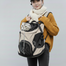 강아지 프론트형 앞가방 이동백팩, 1개, 베이지
