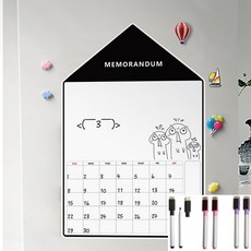 Mabel In Home 磁吸磁鐵備忘錄日曆行事曆白板+白板筆6入, 黑房子