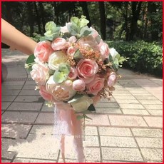 婚禮手捧花 仿真花鑽石珍珠裝飾, 1個, 粉紅色高仿真, 粉紅色