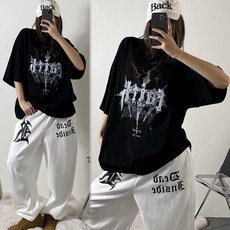 [당일발송] 원크루 반팔 힙합티 스트릿 댄스복 공연복 KPOP 방송의상 걸스힙합, 블랙