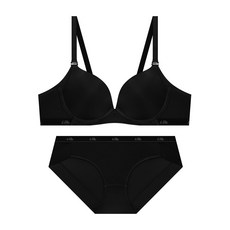엘르이너웨어 사이드윙 서포트핏 노와이어 브라 팬티 세트 - 블랙