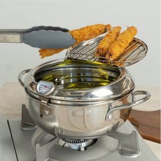 스테인리스 튀김 냄비 분리형 가정용 기름망 튀김 냄비 세트 온도계 홈메이드 스텐레스 프라이어 필터, 20cm(2.2L), 20cm(2.2L)