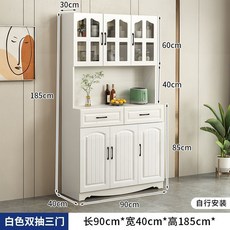 歐式廚房餐邊櫃 簡約碗櫃 儲物櫃 茶水櫃 酒櫃 60x40x185cm, 1個, 三門款【白櫃+白色櫃門】