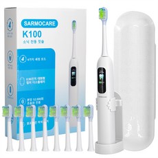 SARMOCARE 스마트 컬러 디스플레이 음파 전동칫솔 52 000회/분 스윙 진동 4모드 칫솔모 8개입 KC 인증, 1개, White, K100