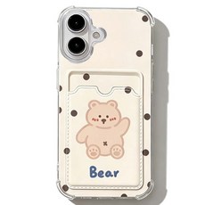 BuyChoo 도트 패턴 베어 캐릭터 핸드폰 케이스 카드 커버 포함