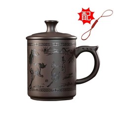 台灣暢銷 葫蘆茶葉罐禮盒 陶瓷哥窯汝窯紫砂 中號密封儲存罐 茶葉包裝盒 茶杯高檔, 紫砂茶杯-馬到成功400毫升, 1個