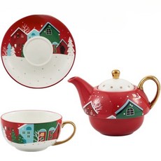 세라믹 크리스마스 티포원 세트 티팟 찻잔 차 에프터눈티 세트 선물상자 선물, 05.스타일Q