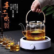 嘉義出貨 茶壺 煮茶器 提樑壺 玻璃茶具 玻璃蒸煮兩用提梁壺 爐茶器 爐茶壺 功夫茶具 花茶壺 花茶器, 錘紋壺雙膽蒸煮兩用,1000ml, 1個