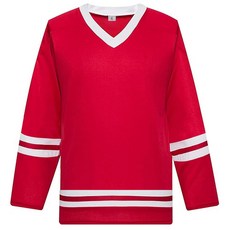 경량 소재의 긴팔 아이스하키 트레이닝 저지 (속건성 및 V넥 디자인), XX-Large, Red/White