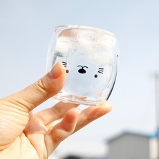 스마일캣 미니 소주잔 75ml 이중유리 글라스 술컵, 1개, 투명