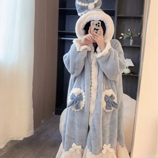 艾莎公主睡袍女秋冬季珊瑚絨加厚加絨睡衣睡裙 卡通情侶睡袍居家服