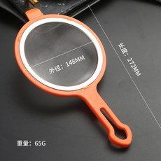 304不鏽鋼 濾網 廚房漏勺 帶耳設計 過濾網 細網篩 豆漿果汁 隔渣網 家用料理工具 耐用防鏽+304濾網勺(14.8CM)橙色+默認尺寸, 1個, 304濾網勺(14.8CM)橙色