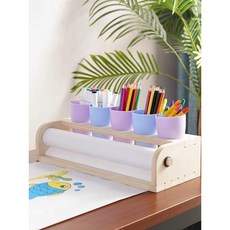 桌面實木收納捲紙架 含畫紙畫軸 幼兒園畫畫工具及筆筒, 1個, 木質畫架一台(Ikea紙捲通用款)