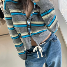 소소온 빈티지 스트라이프 크롭 니트 가디건