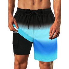 Olreco 압축 안감이 있는 남성용 수영 트렁크 17.8cm(7인치) 빠른 건조 남성용 수영복 남성용 수영 반바지 남성용 보드 반바지 남성용 수영복 블랙 및 블루 트로피컬