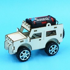 臺灣熱銷 博燃科敎木質益智科敎玩具diy小製作材料包兒童手工模型科學玩具, 吉普車材料包, 1個