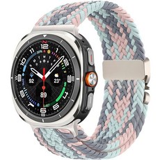 Issinlky 나일론 브레이드 밴드 갤럭시 워치 울트라 47mm(2025/2024)와 호환 갤럭시 워치 울트라 47mm용 탄성 밴드, Gray Blue Pink