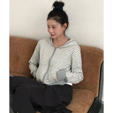 코드그라피 CGP (우먼) 스트라이프 니트 집업_멜란지그레이