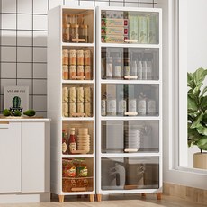 收納櫃 細縫收納櫃 夾縫收納櫃 隙縫櫃 邊櫃 置物櫃 多功能收納櫃 透明廚房置物架帶門衣服翻蓋收納柜客廳零食收納架抽屜式, 1個, 2層,25面寬透明黑【條紋款】