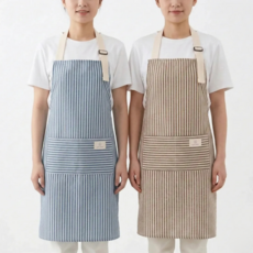 모덱스 린넨 스트라이프 카페 앞치마 2개 세트, 1세트, 브라운 + 블루