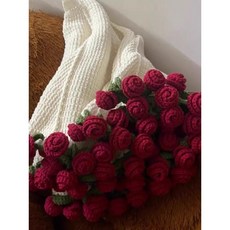 DIY 뜨개 키트 꽃다발담요 선물 뜨개꽃다발 장미 일반 로만레드로즈골드+밀키화이트 70cm, 오렌지로즈골드+카키 100cm