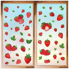 CRASPIRE 8장 딸기 벽 스티커 여름 만화 과일 잎 PVC 창문 데칼 방수 자체 접착 접착 필 앤 스틱 아기방 침실 거실 주방 스토어 쇼케이스 교실용