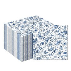 100피스 블루 화이트 부활절 종이 냅킨 레트로 토끼 꽃 일회용 게스트 타월 파티 주방 칵테일 웨딩 베이비 샤워 욕실용 246460