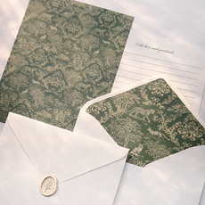 [무해해] 프리미엄 엔티크 편지지 + 편지봉투 + 실링 왁스 스티커 세트, 4팩, 엔티크그린