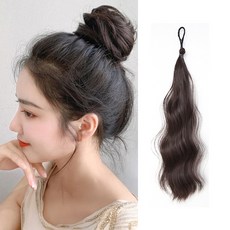 웨이브 긴 머리 부분 가발 머리끈 자연스러운 포니테일 헤어피스, 라이트브라운, 1개