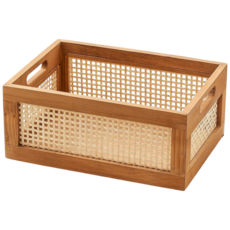 YI木質竹編收納箱 簡約風置物籃 多功能收納盒 居家收納好幫手, 淺棕色, 1個
