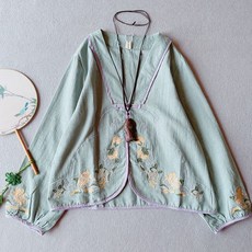 봄 궁 브이넥 한옥 절복 고급 누빔 셔츠 문예 여자 개량 원피스 투피스