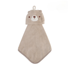 LAVIDA嚴選 加厚動物刺繡擦手巾，珊瑚絨材質，可懸掛, 1個, 咖色小熊